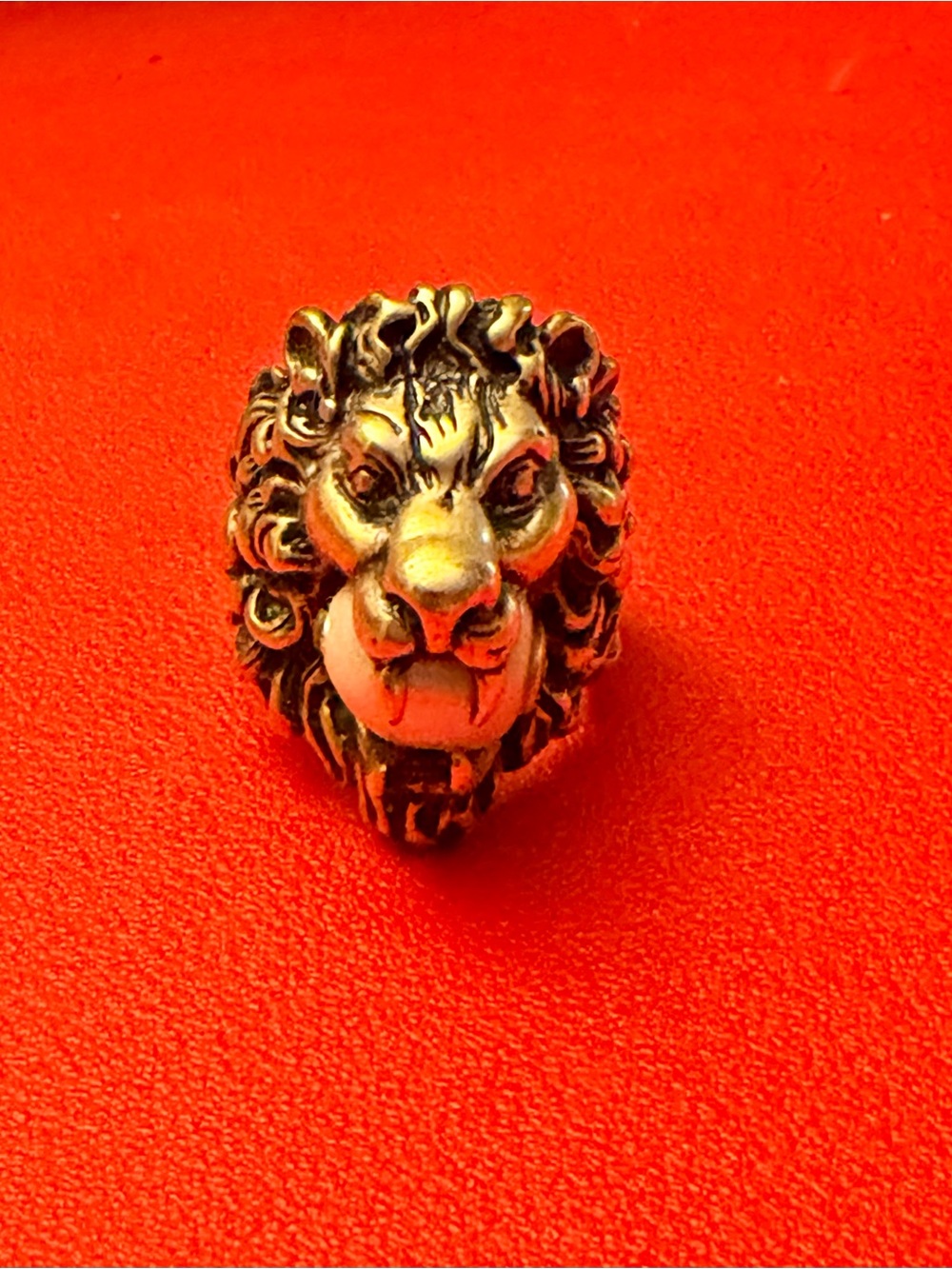 Gucci Gold Lion Head Statement Ring with Pearl Accent - Women Jewelry - Picture 7 of 7